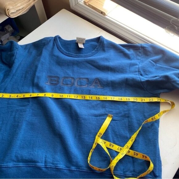 Vintage BOCA Cropped Sweatshirt Womans Large Blue Logo 100% Cotton Oversized 90s - Picture 12 of 16